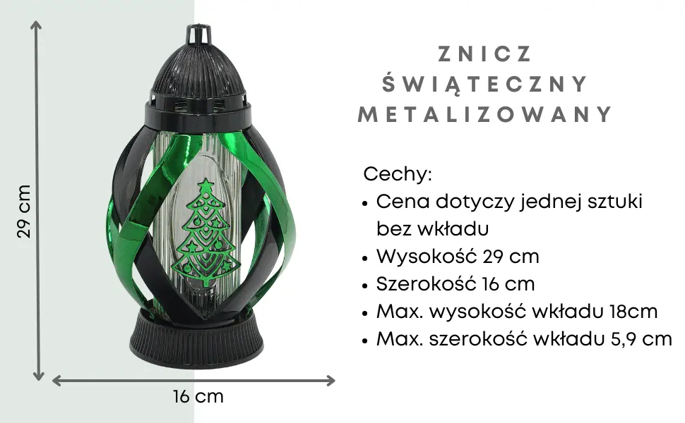 Znicz Choinka Wstęga Czarno Zielona LS90 znicz_ozdony_swiateczny_czarno_zielony_1