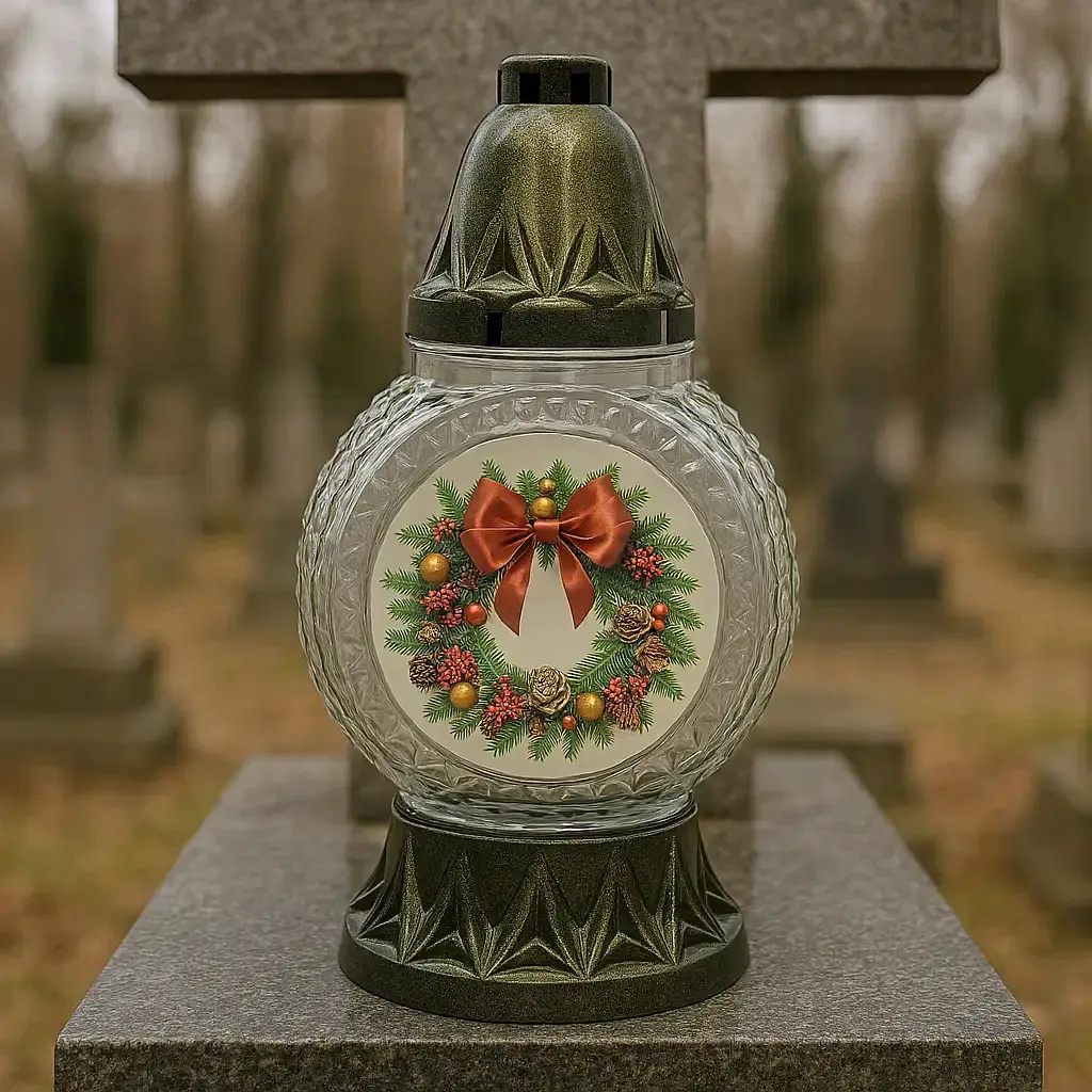 Znicz Świąteczny Wianek L1000  LS93 znicz_swiateczny_na_pomniku_wianek