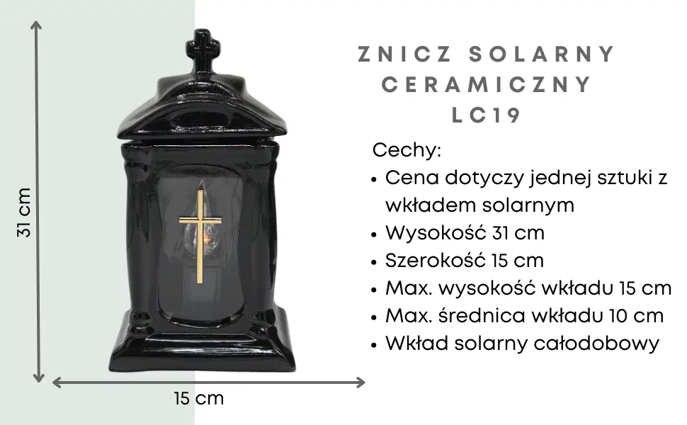Znicz ceramiczny zegar czarny LC19 wyjątkowy ciężki na pomnik z wkładem solarnym znicz_ceramiczny_zegar_czarny_z_wkladem_solarnym_1