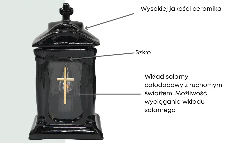 Znicz ceramiczny zegar czarny LC19 wyjątkowy ciężki na pomnik z wkładem solarnym znicz_ceramiczny_zegar_czarny_z_wkladem_solarnym_2