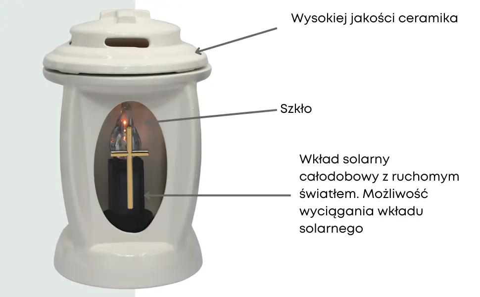 Elegancki Znicz Ceramiczny Mono Biały Wysoki Połysk z wkładem solarnym LC28 znicz_ceramiczny_bialy_z_wkladem_solarnym_2