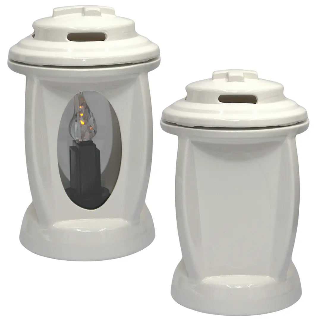 Elegancki Znicz Ceramiczny Mono Biały Wysoki Połysk z wkładem solarnym LC28 znicz_ceramiczny_bialy_z_wkladem_solarnym_4