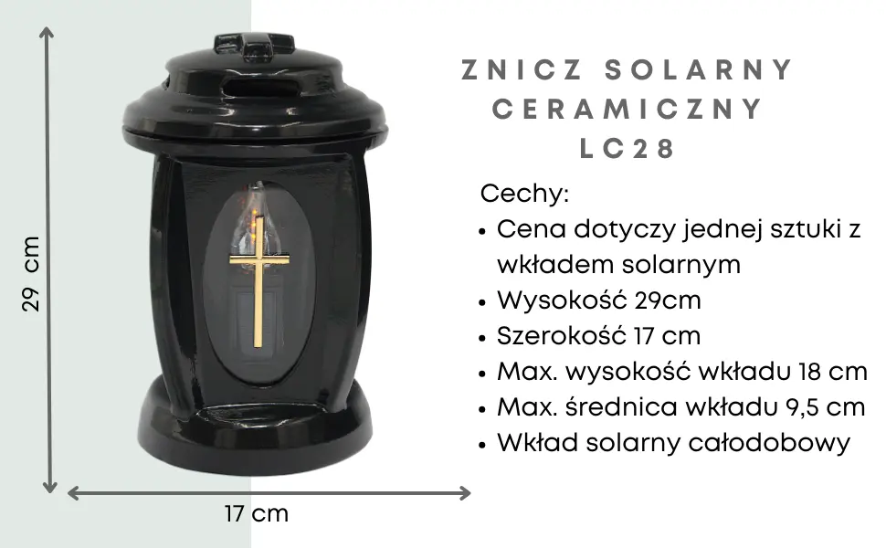 Elegancki Znicz Ceramiczny Mono Czarny Wysoki Połysk Jakość Wykonania LC28 znicz_ceramiczny_czarny_z_wkladem_solarnym_1
