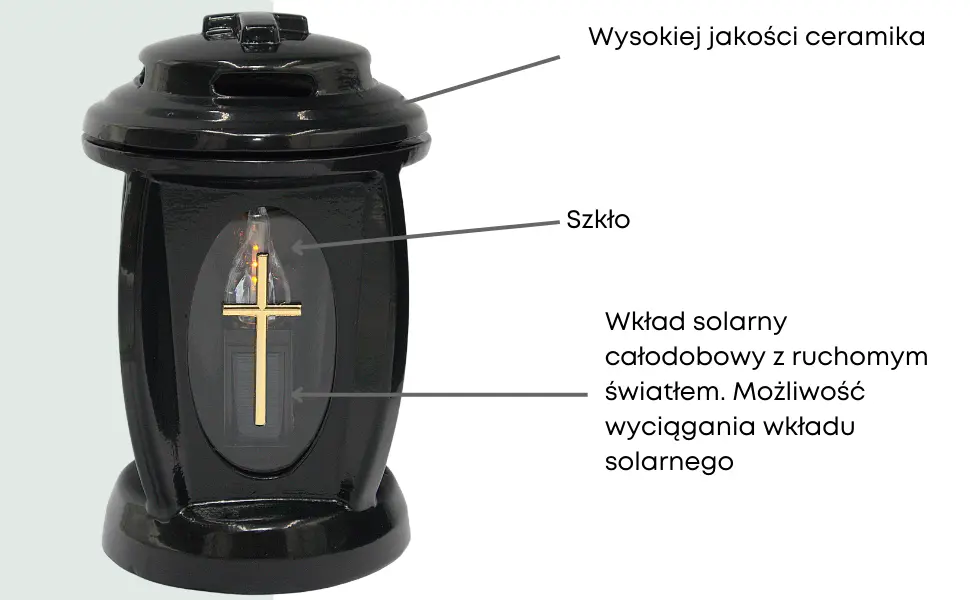 Elegancki Znicz Ceramiczny Mono Czarny Wysoki Połysk Jakość Wykonania LC28 znicz_ceramiczny_czarny_z_wkladem_solarnym_2