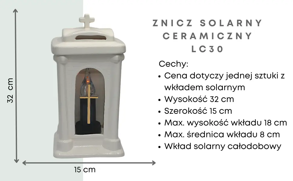 Znicz ceramiczny LC30 biały szkliwiony krzyż kapliczka z wkładem solarnym znicz_ceramiczny_bialy_z_wkladem_solarnym_1
