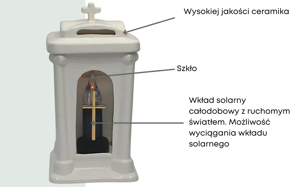 Znicz ceramiczny LC30 biały szkliwiony krzyż kapliczka z wkładem solarnym znicz_ceramiczny_bialy_z_wkladem_solarnym_2