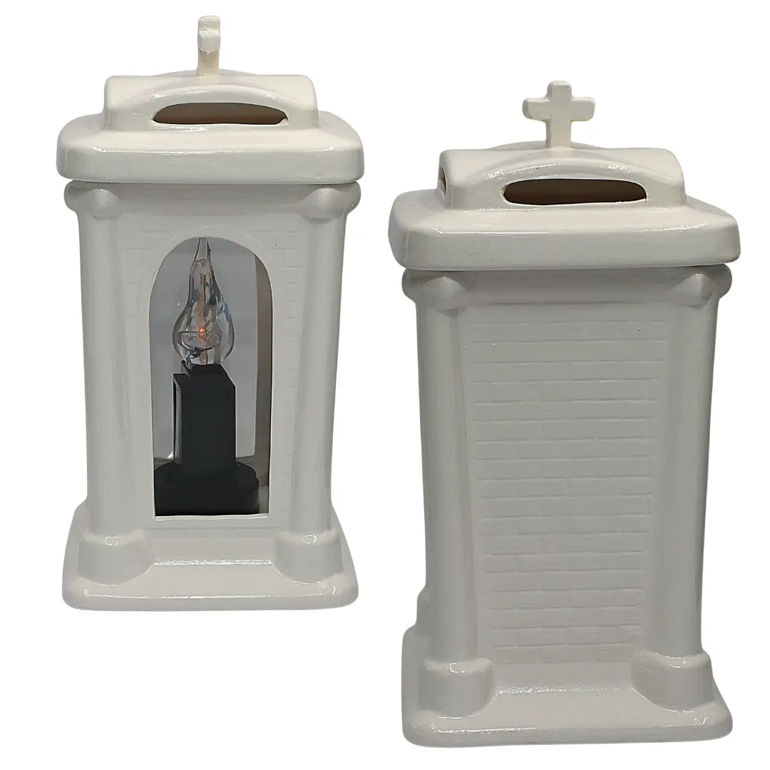 Znicz ceramiczny LC30 biały szkliwiony krzyż kapliczka z wkładem solarnym znicz_ceramiczny_bialy_z_wkladem_solarnym_4