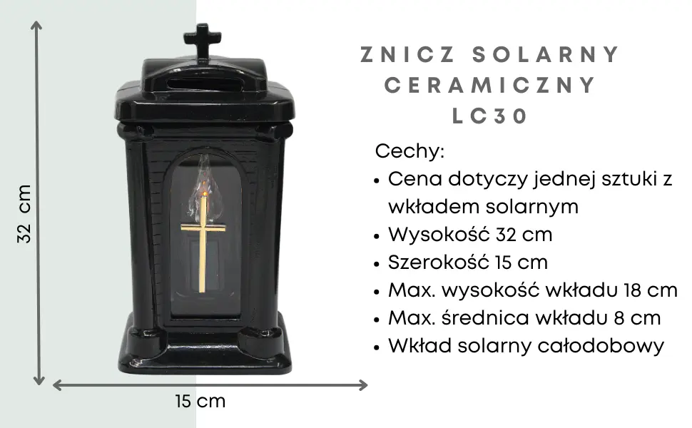 Znicz ceramiczny brico LC30 czarny połysk kapliczka z wkładem solarnym znicz_ceramiczny_czarny_z_wkladem_solarnym_1