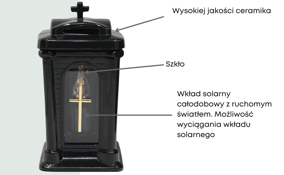 Znicz ceramiczny brico LC30 czarny połysk kapliczka z wkładem solarnym znicz_ceramiczny_czarny_z_wkladem_solarnym_2