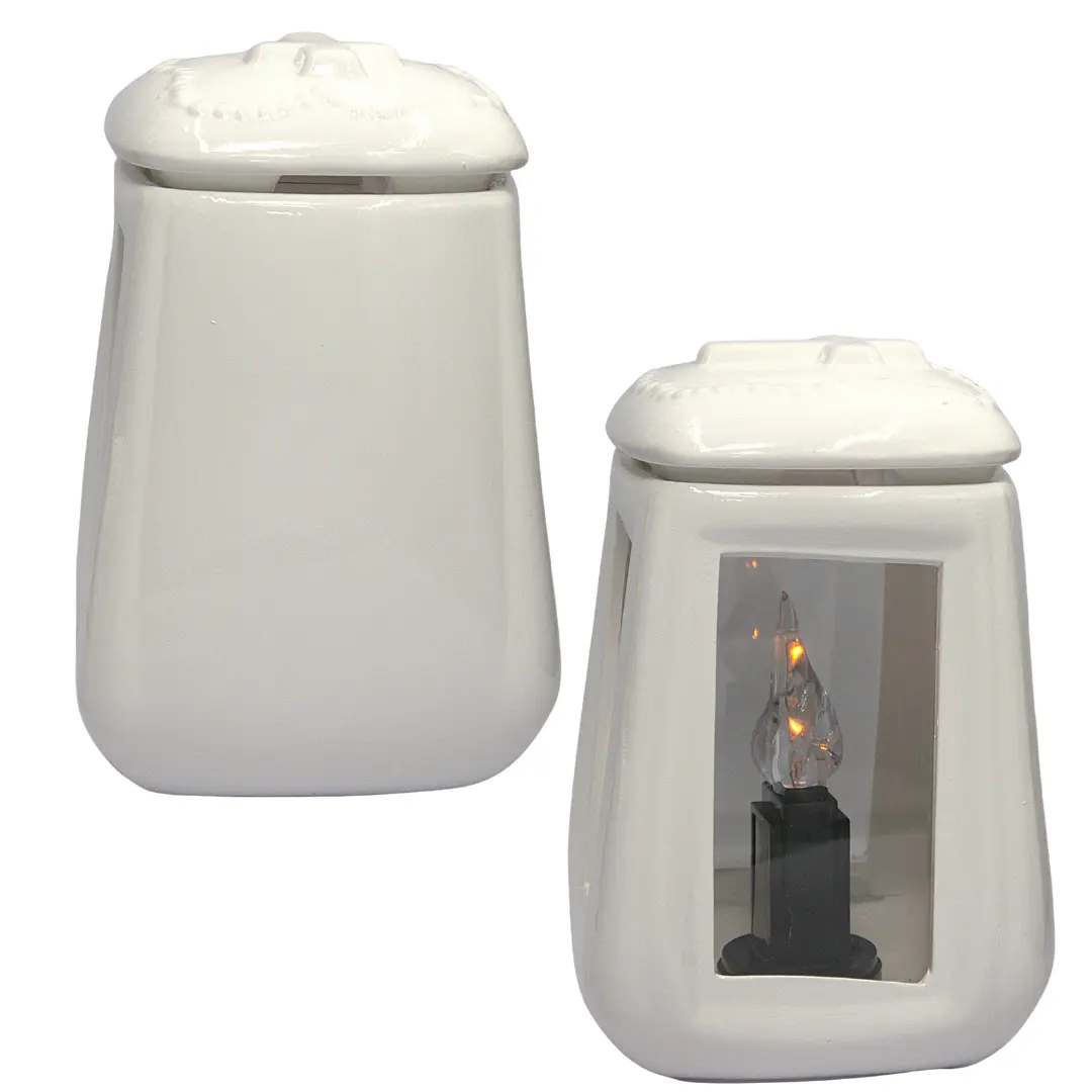 Znicz Ceramiczny Beczka Worek Biały Krzyż Złoty z wkładem solarnym ZC23 znicz_ceramiczny_bialy_z_wkladem_solarnym_4