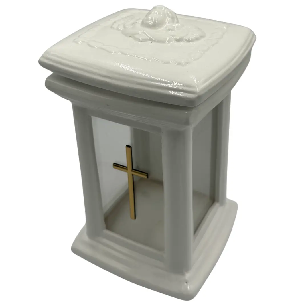 Znicz Ceramiczny Kolumna Biała Róża Krzyż Złoty Kapliczka ZC25 Znicz_ceramiczny_bialy_1