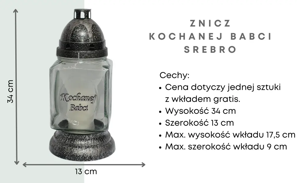Znicz Kwadrat Prosty z Wkładem Srebrny L34 znicz_szklany_z_dedykacja_dla_Babci_1