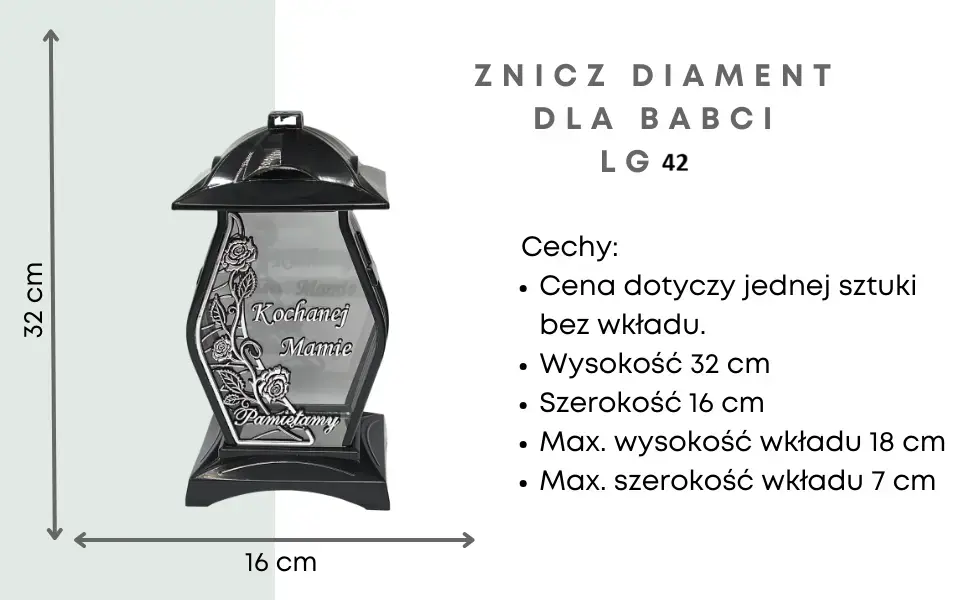 Znicz Zabudowa Diament srebro Kochanej Babci LG42 znicz_ozdobny_z_dedykacja_dla_Babci_1