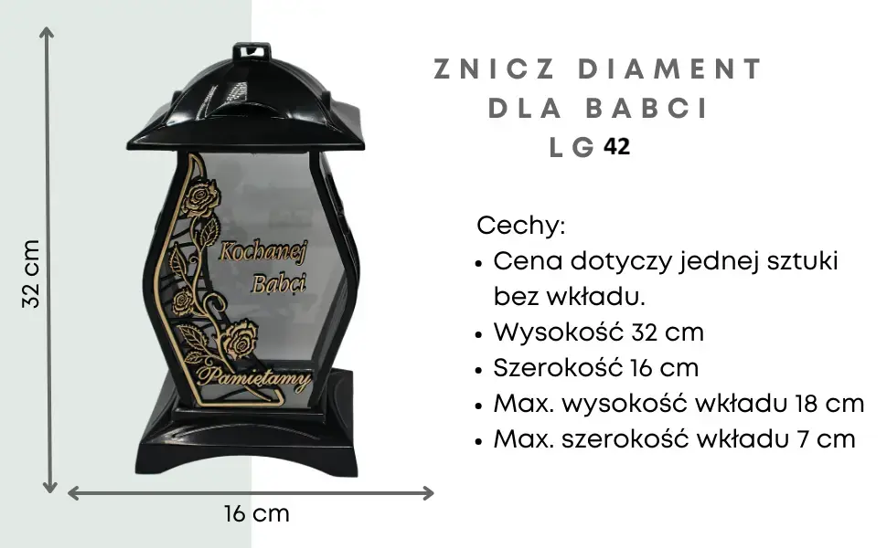 Znicz Zabudowa Diament Czarno Złoty LG42 znicz_ozdobny_z_dedykacja_dla_Babci_zloty_1
