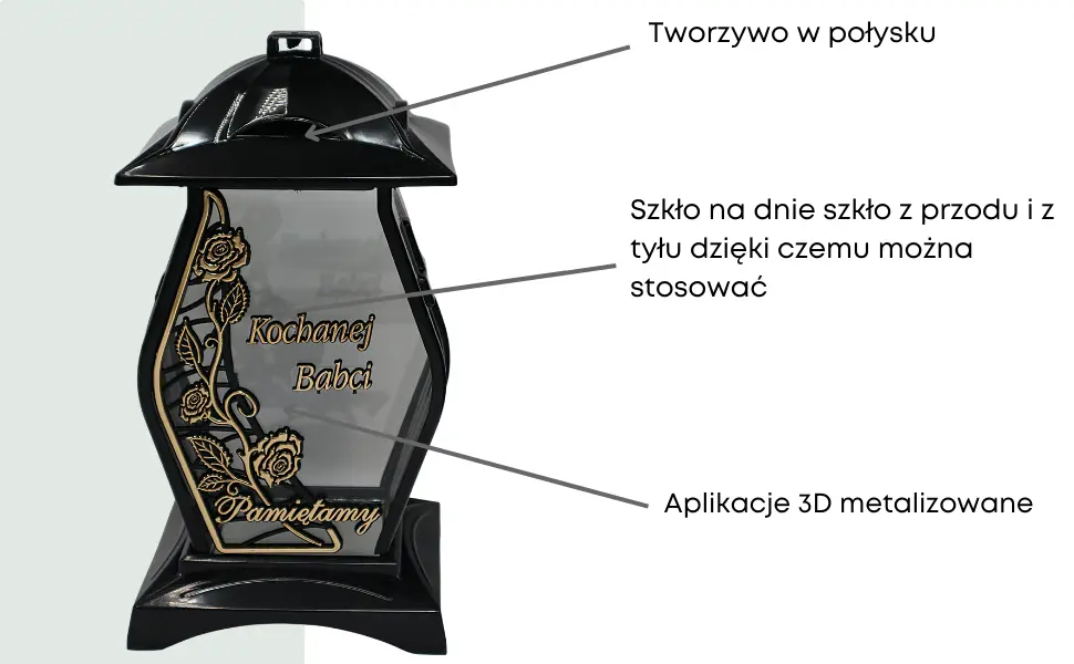 Znicz Zabudowa Diament Czarno Złoty LG42 znicz_ozdobny_z_dedykacja_dla_Babci_zloty_2