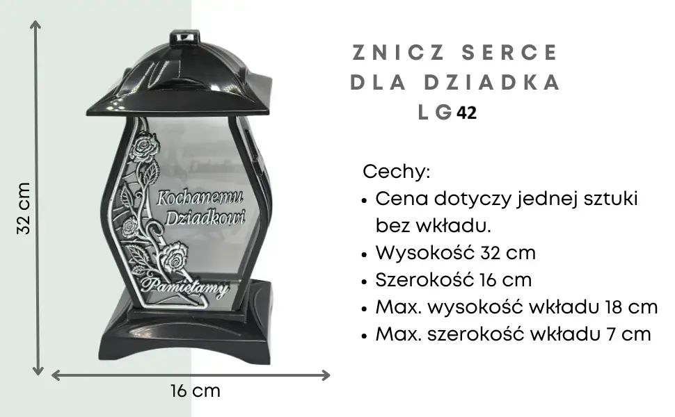 Znicz Zabudowa Diament srebro  Kochanemu Dziadkowi LG42 znicz_ozdobny_z_dedykacja_dla_Dziadka_srebrny_1