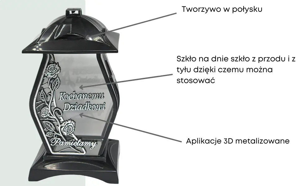 Znicz Zabudowa Diament srebro  Kochanemu Dziadkowi LG42 znicz_ozdobny_z_dedykacja_dla_Dziadka_srebrny_2