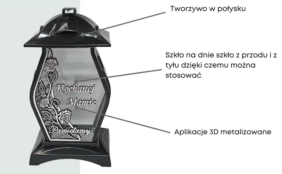 Znicz Zabudowa Diament srebro  Kochanej Mamie LG42 znicz_ozdobny_z_dedykacja_dla_Mamy_srebrny_2