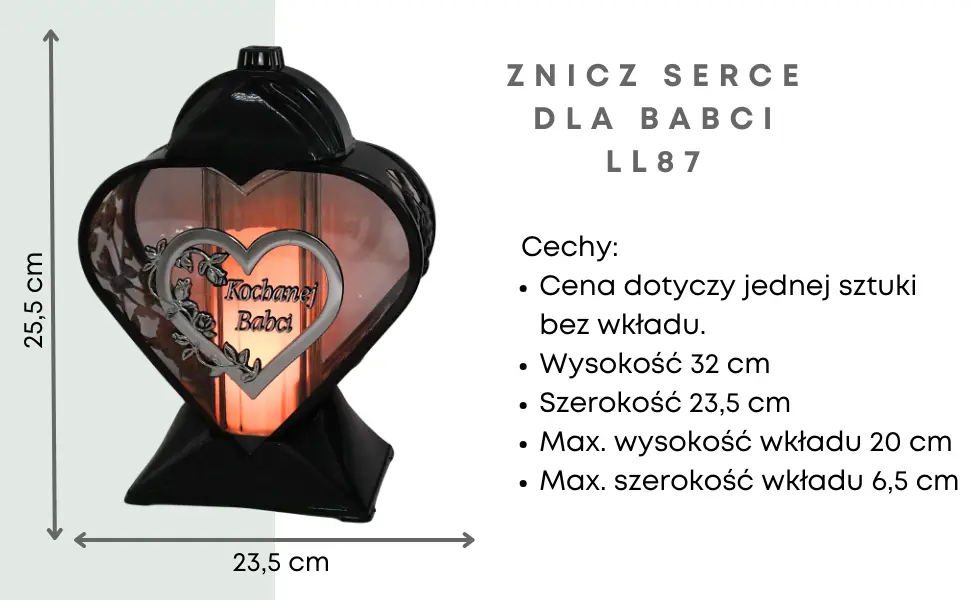 Znicz artystyczny serce LL87 czarno-srebrny 32 cm szkło połysk bez wkładu znicz_serce_czarno_srebrne_z_dedykacja_dla_Babci_1
