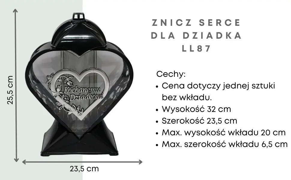 Znicz artystyczny serce LL87 czarno-srebrny 32 cm szkło połysk bez wkładu znicz_serce_czarno_srebrne_z_dedykacja_dla_Dziadka_1