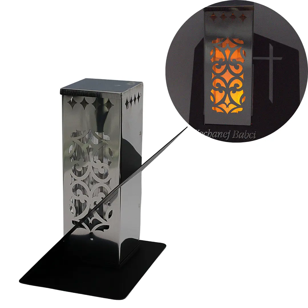 Znicz Metalowy Paris D Ornament Krzyż Tuba Srebrna na Wkład LM21 lm242