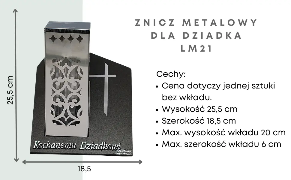 Znicz Metalowy Paris D Ornament Krzyż Tuba Srebrna na Wkład LM21 znicz_solarny_z_dedykacja_dla_dziadka_1