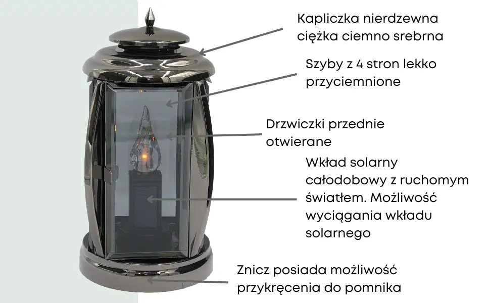 Znicz Metalowy Elegancka Kapliczka Czarna LM15 z wkładem solarnym znicz_solidny_metalowy_grafiowy_z_wkladem_solarnym_2