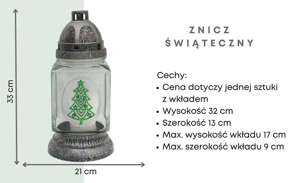 Znicz Kwadrat Prosty z Wkładem Srebrny L34 znicz_szklany_z_aplikacja_swiateczna_ozdobna_srebrny_1