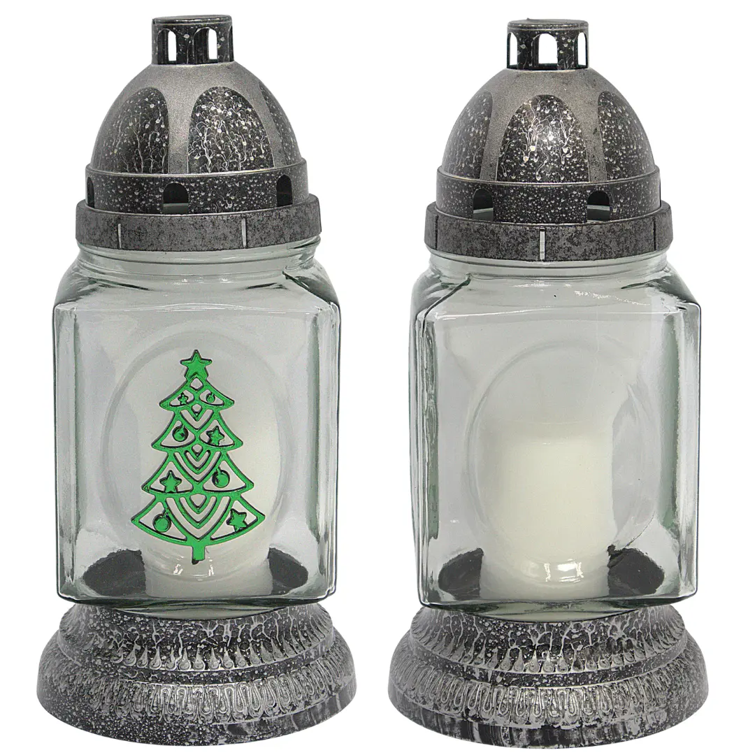 Znicz Kwadrat Prosty z Wkładem Srebrny L34 znicz_szklany_z_aplikacja_swiateczna_ozdobna_srebrny_4