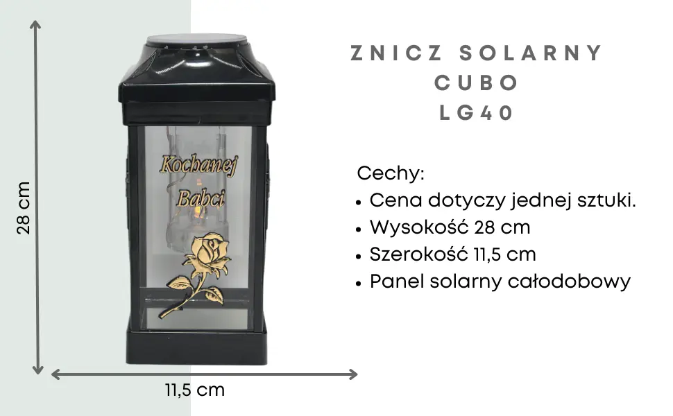 Znicz Cubo Zloty LG40 z dedykacją kochanej Babci solarny znicz_cubo_z_dedykacja_kochanej_babci_srebny_solarny_1