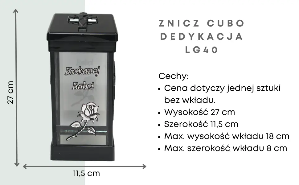 Znicz Cubo Srebrny LG40 Kochanej Babci znicz_cubo_z_dedykacja_kochanej_babci_srebrny_1