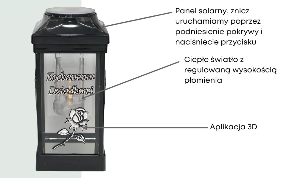 Znicz Cubo Srebrny LG40 z dedykacją Kochanemu Dziadkowi znicz_cubo_z_dedykacja_kochanemu_dziadkowi_srebny_solarny_2