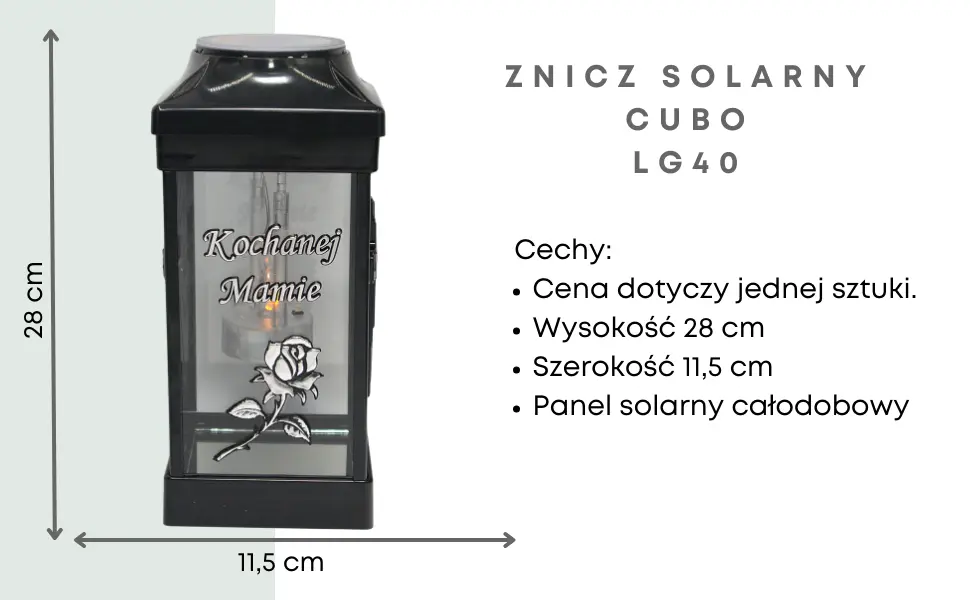 Znicz Cubo Srebrny LG40 solarny Kochanej Babci znicz_cubo_z_dedykacja_kochanej_mamie_srebny_solarny_1