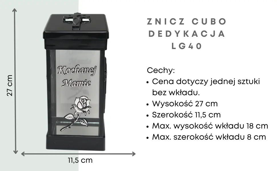 Znicz Cubo Srebrny LG40 Kochanej Mamie serbrny znicz_cubo_z_dedykacja_kochanej_mamie_srebny_1