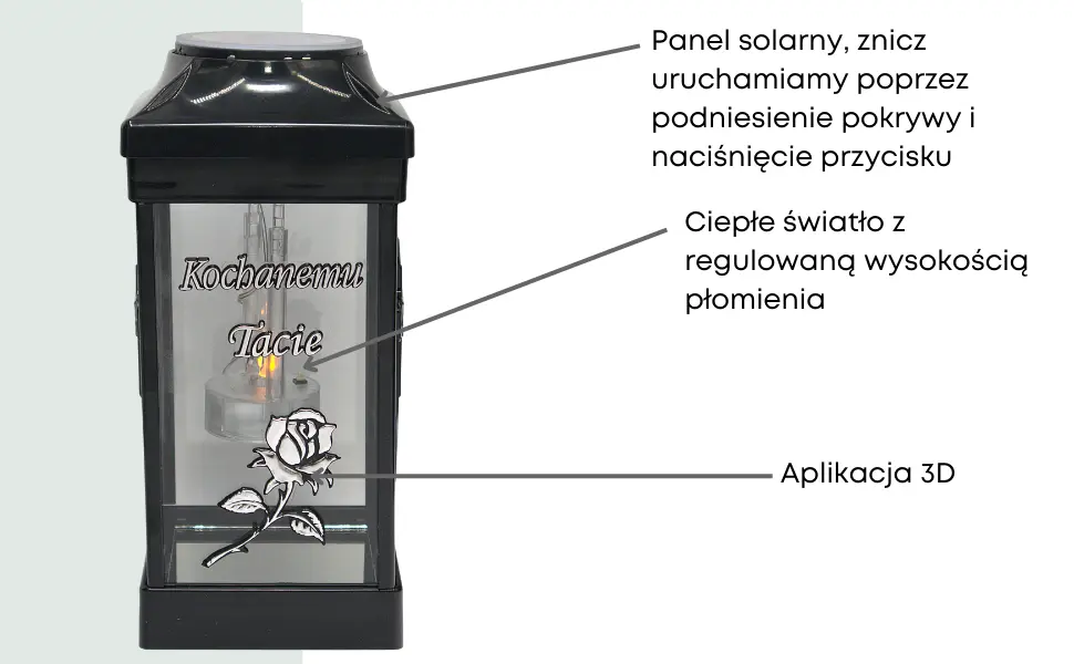 Znicz Cubo Srebrny LG40 solarny Kochanemu Tacie srebro znicz_cubo_z_dedykacja_kochanemu_tacie_srebny_solarny_2