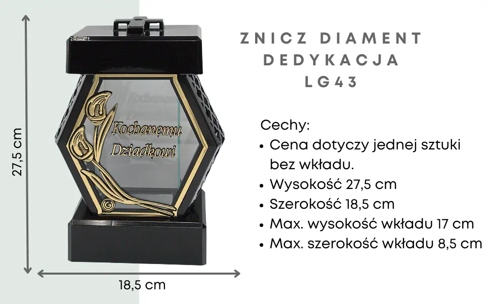 Znicz LG43 diament złoty rattan szkło z dedykacją kochanemu dziadkowi znicz_diament_czarno_zloty_z_dedykacja_kochanemu_dziadkowi_1