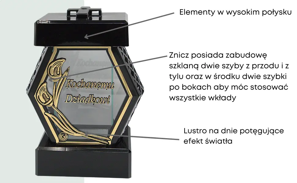 Znicz LG43 diament złoty rattan szkło z dedykacją kochanemu dziadkowi znicz_diament_czarno_zloty_z_dedykacja_kochanemu_dziadkowi_2