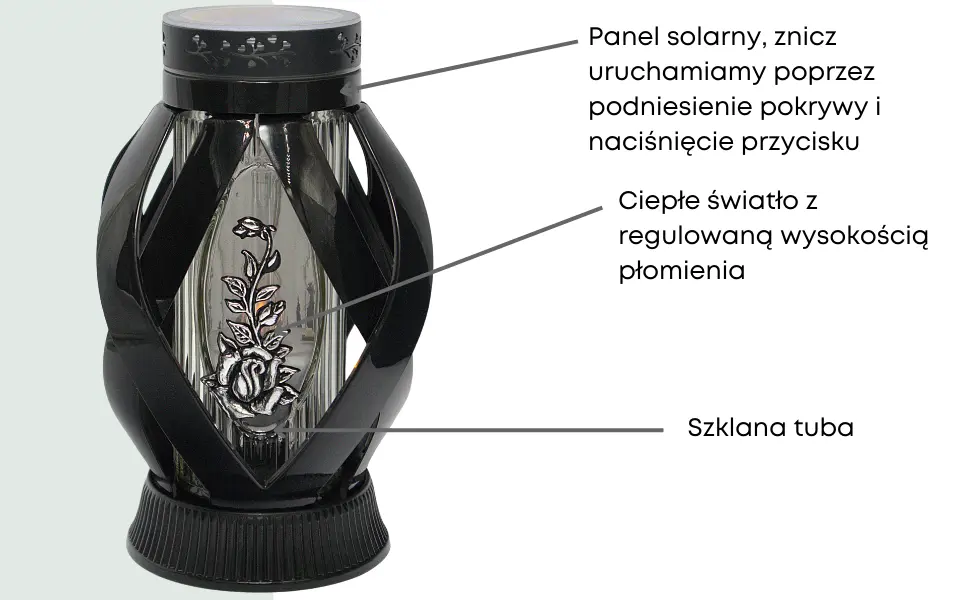 Znicz Nowoczesny na wkład szklany Ażur Wstęga Czarny LG60 znicz_solarny_wstega_czarny__2