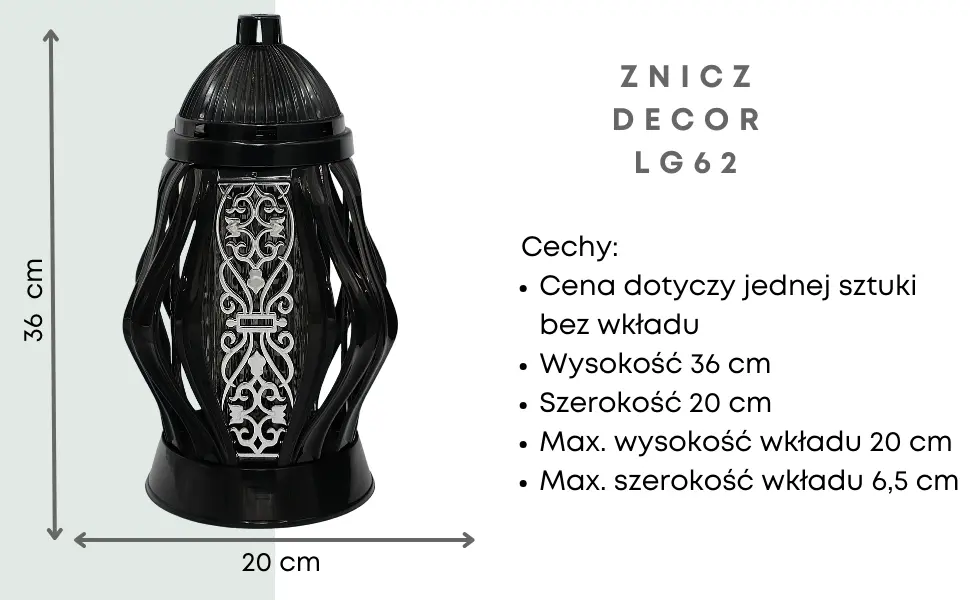 Duży Znicz artystyczny czarno srebrny LG62 na cmentarz szkło nowoczesny  znicz_decor_czarno_srebrny_1