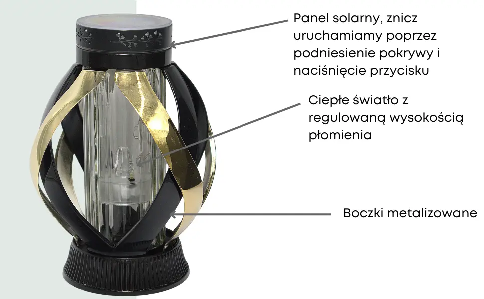 Znicz Artystyczny wstęga LG63 czarno złota metalizowana wyjątkowa szkło  znicz_wstega_solaeny_czarno_zloty_2
