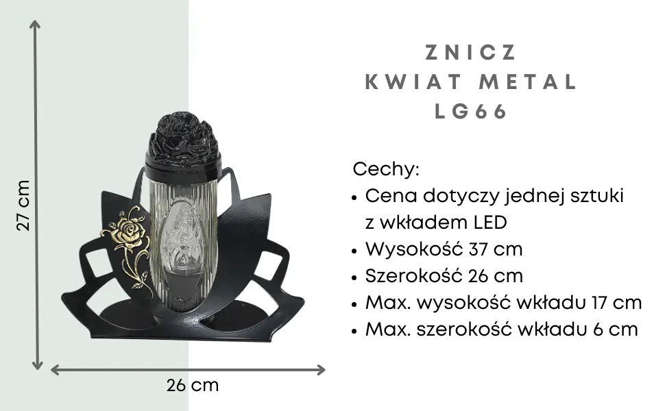 Znicz Metal + Wkład LG66 Zł Znicz_szklany_metalowa_podctawa_aplikacja_kwiat_1