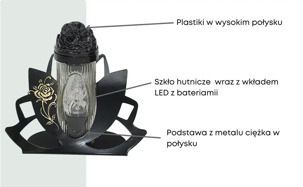 Znicz Metal + Wkład LG66 Zł Znicz_szklany_metalowa_podctawa_aplikacja_kwiat_2