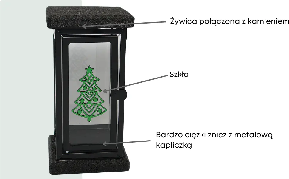 Znicz kamienny LK25 Choinka Znicz_szklano_zywiczny_czarny_z_aplikacja_choinki_2