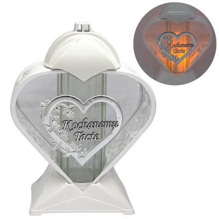 Biały znicz dla taty serce duże biało srebrne na grób artystyczne LL87