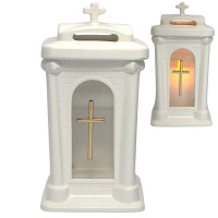 Znicz ceramiczny LC30 biały szkliwiony krzyż kapliczka szkło tradycyjny