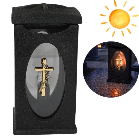 Znicz Kamienny Domek Czarny Lk23 z wkładem solarnym