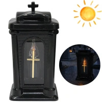 Znicz ceramiczny brico LC30 czarny połysk kapliczka z wkładem solarnym