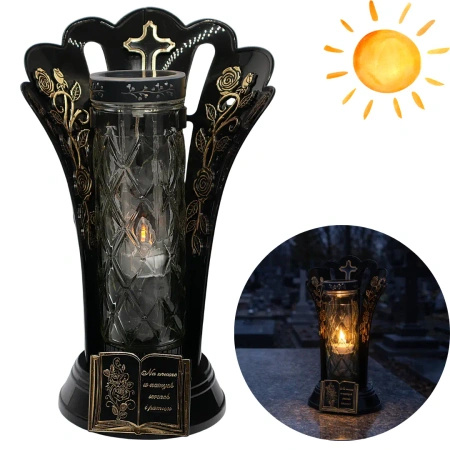 Duży znicz korona czarno złoty LL98 na pomnik sentencja na wkład szklany 