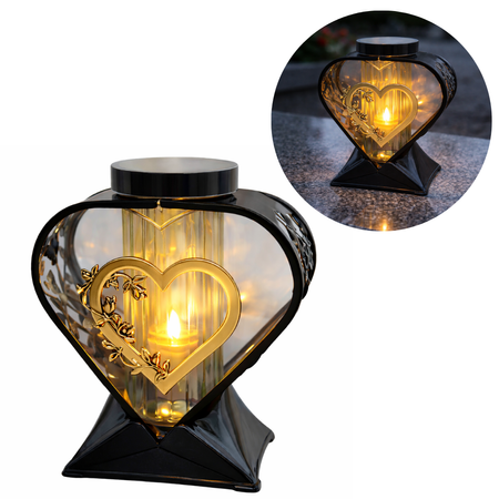 Znicz Solarny Czarno Złoty Serce LL91