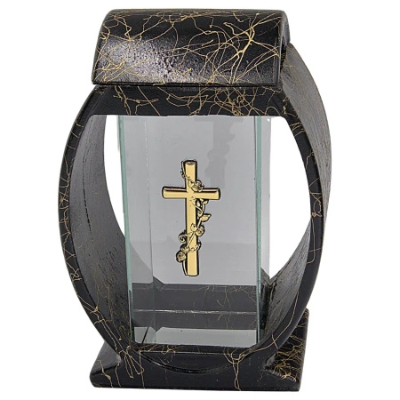 Znicz kamienny żywiczny lk24 czarny z krzyżem 28 cm szkło ciężki trwały